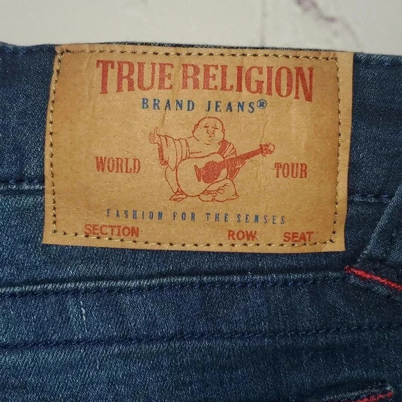True Religion Halle Mid Rise Super Skinny Blue Jeans Red Stiching Size 12 NWT🔥 - Picture 6 of 16